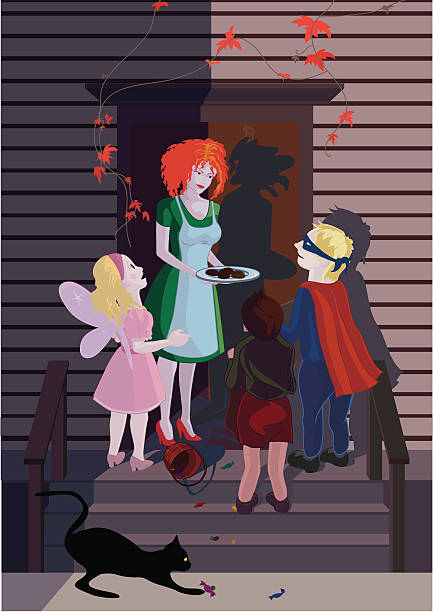 ilustrações, clipart, desenhos animados e ícones de gostosuras ou travessuras - fairy tale house witch candy