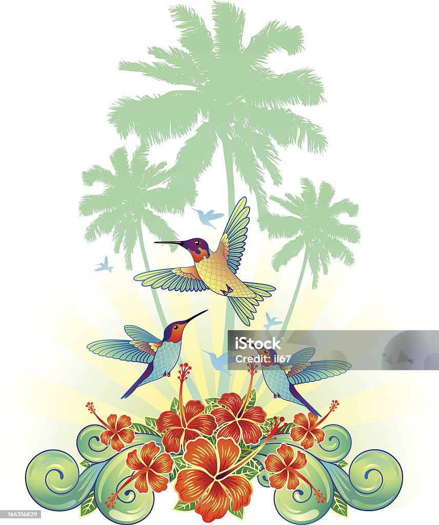 Tropical background with the humming-bird Tropical background with the humming-bird and palm tree Hummingbird stock vector