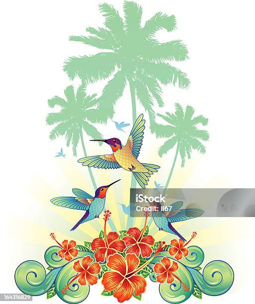 Tropical Background With The Hummingbird Stock Illustration - Download Image Now - Hummingbird, Vector, Animal Body Part