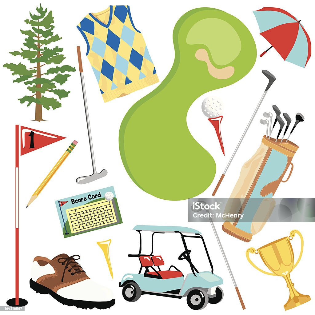 Golf Clip Art Icons Lots of fun golf elements isolated on white Golf stock vector