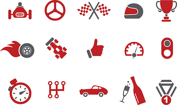 Red and grey vector images with a racetrack theme  Vector icons pack - Red Series, racing collection timer stopwatch red isolated stock illustrations