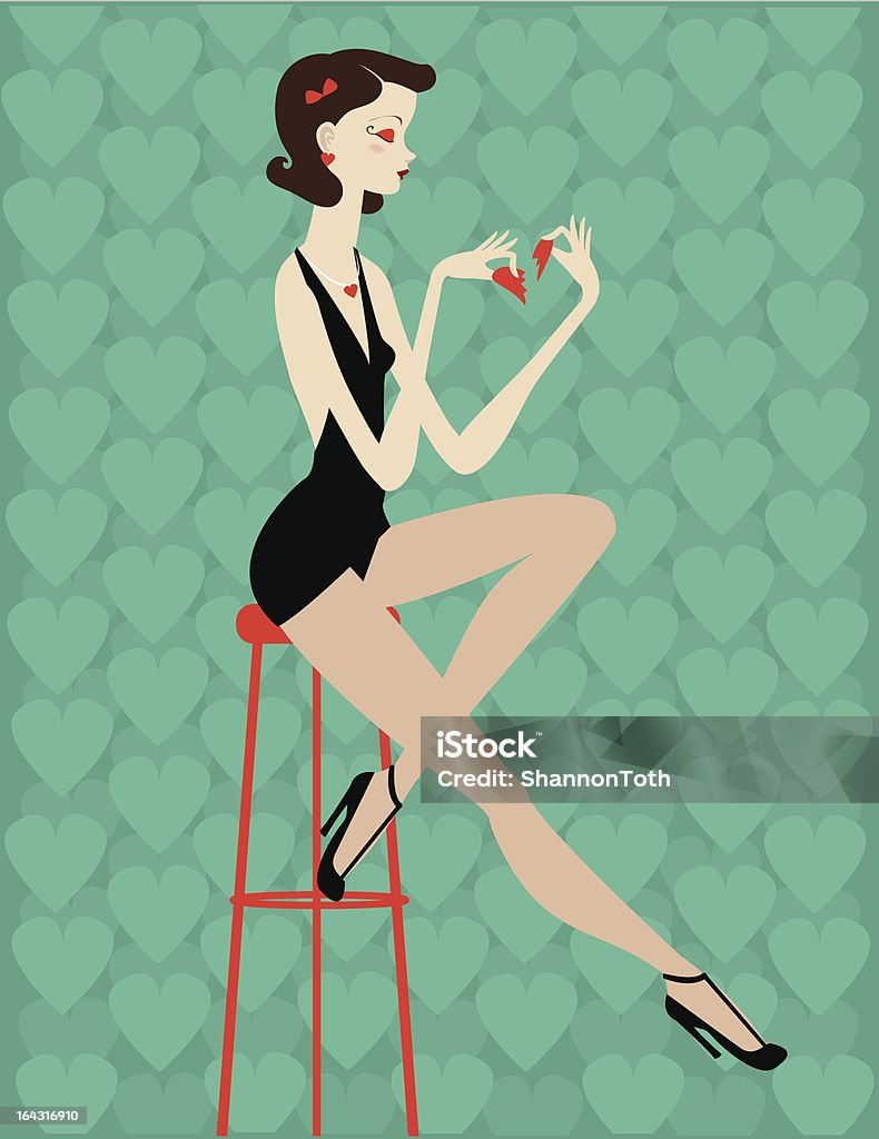 Vintage Pin-Up on Chair A nostalgic style girly tearing a heart in half. 1930-1939 stock vector
