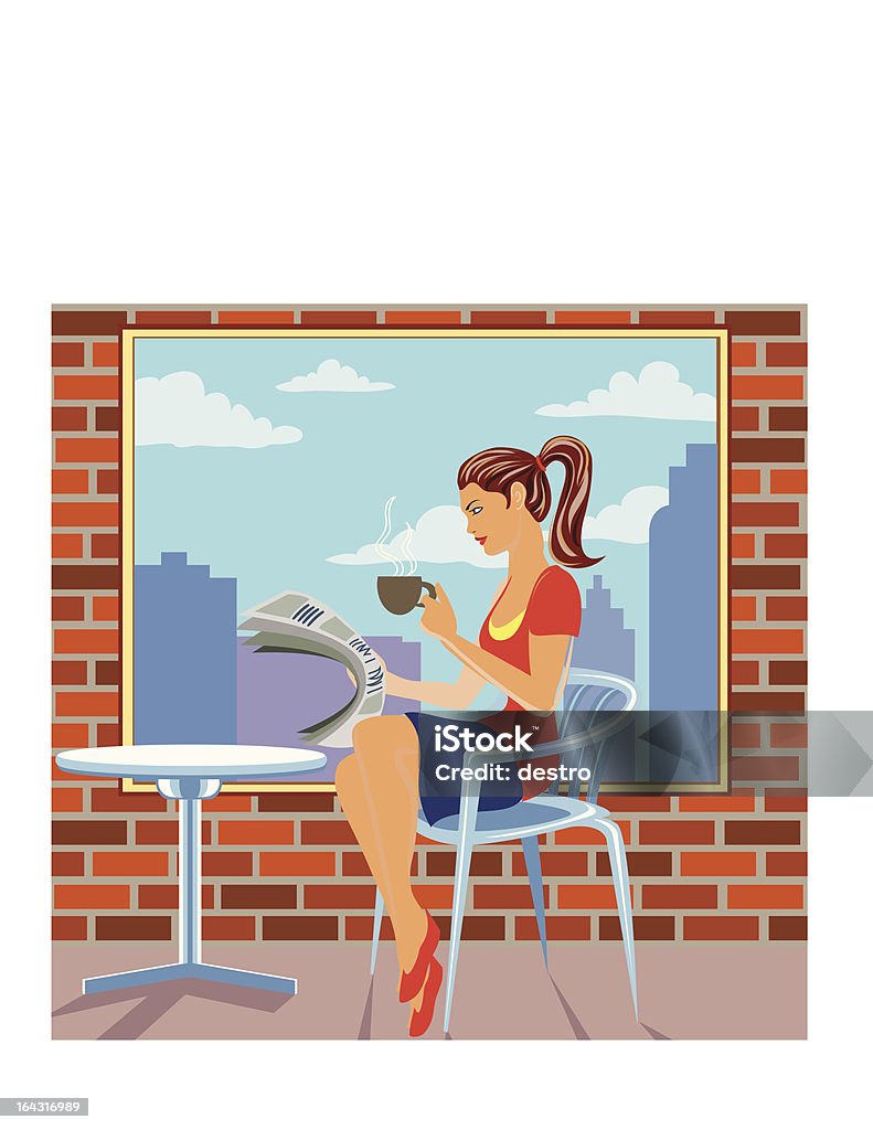 Femme de boire du café dans un café - clipart vectoriel de Bar à expresso libre de droits