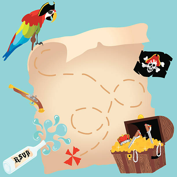 illustrations, cliparts, dessins animés et icônes de invitation pirate - scavenger hunt