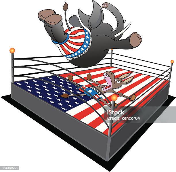 Gop Smackdown - Stockowe grafiki wektorowe i więcej obrazów Amerykańska flaga - Amerykańska flaga, Dowcip rysunkowy, Flaga