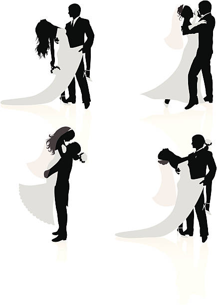 ilustrações de stock, clip art, desenhos animados e ícones de dançar casadas. - wedding bride wedding reception silhouette