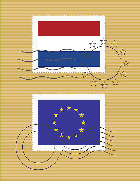 Stamp with flags of Netherlands and EU vector art illustration