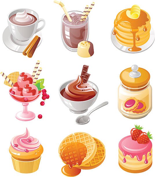 DessertIconSet Set of realistic icons created in Adobe Illustrator. All colors are global. Only simple gradients used. cake jar stock illustrations