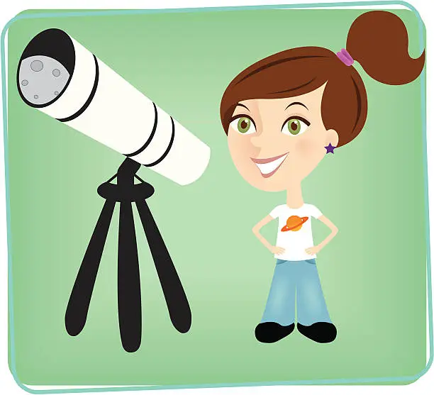 Vector illustration of Little Girl with Telescope