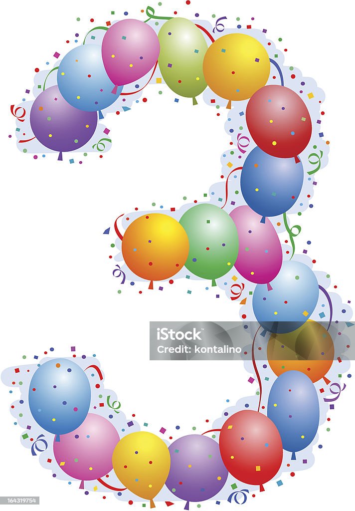 Balões e Confete-número três - Royalty-free Aniversário especial arte vetorial