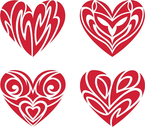 Vector illustration of Tribal Hearts – Tattoo Set