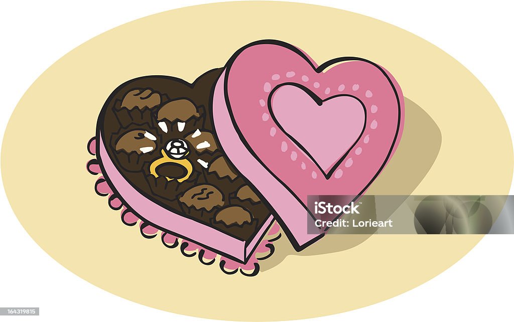 Engagement Ring in a Box of Chocolates An engagement ring inside a heart-shaped box of chocolates. Box - Container stock vector