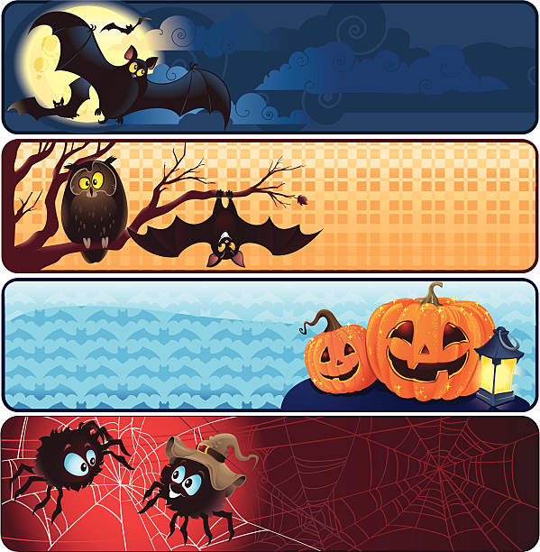 Fanny Halloween banners Set of Halloween banners in vector black hat upside down stock illustrations