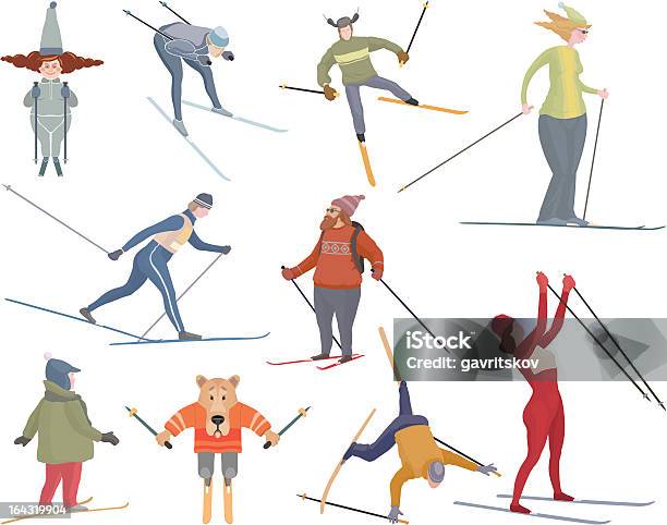 Ilustración de Diez Varias Figuras De Personas Que Vaya A Esquiar y más Vectores Libres de Derechos de Atleta - Papel social - Atleta - Papel social, Caer, Competición individual