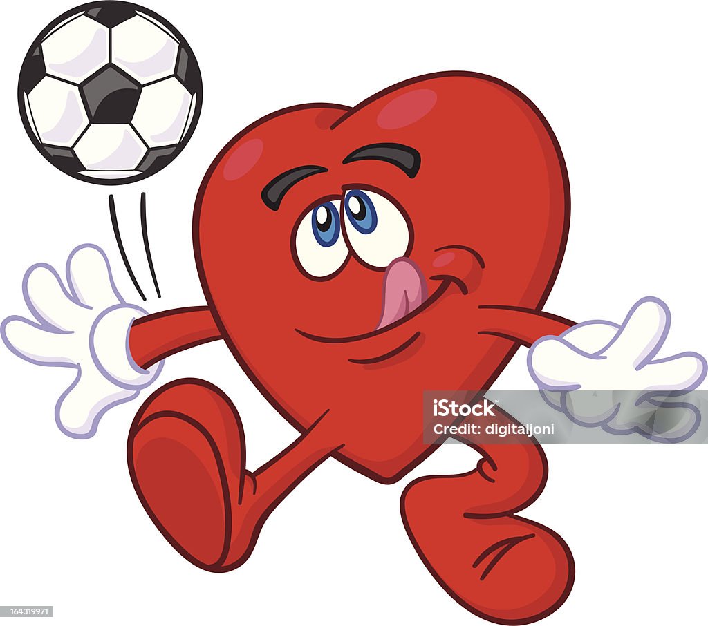 Coração mascote chute a bola de futebol - Vetor de Chutar royalty-free