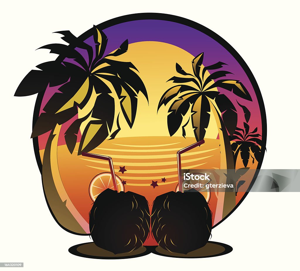 Summer logo Vector image with palmtrees and coonut cocktails Alcohol - Drink stock vector