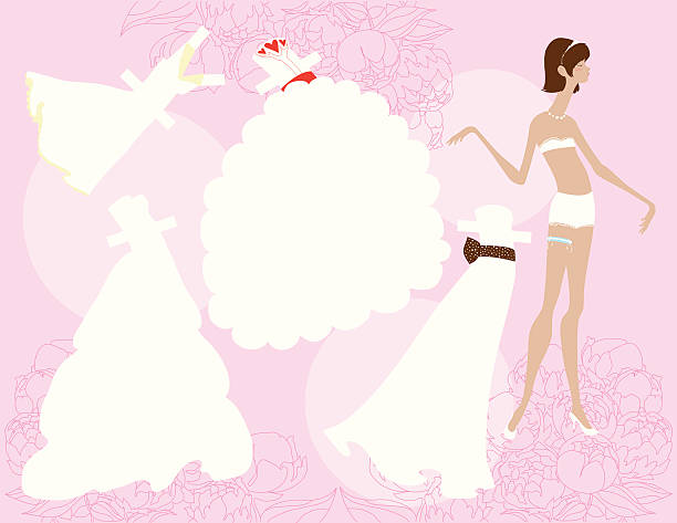 Paper Doll Bride "Cut the bride out, then put the dresses on her. It's a paper doll bride!" drawing of a women wearing garter belts stock illustrations
