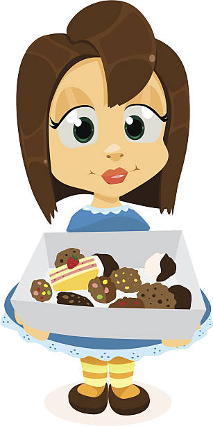 ilustrações, clipart, desenhos animados e ícones de menina com cookies - child pre adolescent child little girls white background