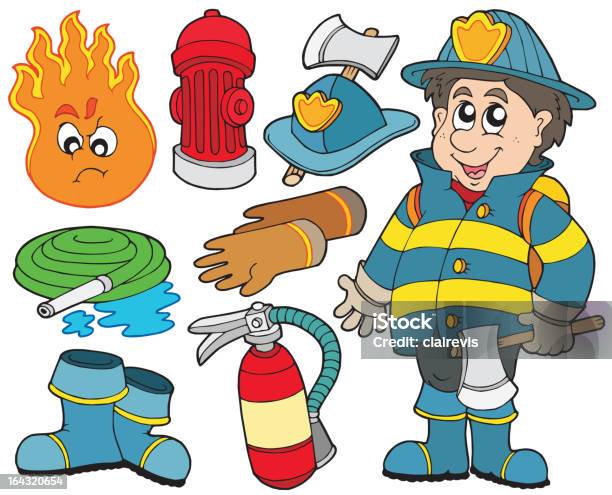 Fire Protection Collection Stock Illustration - Download Image Now - Clip Art, Firefighter, Accidents and Disasters