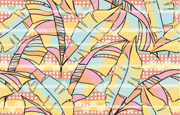 Vector illustration of Tropical pattern with leaves