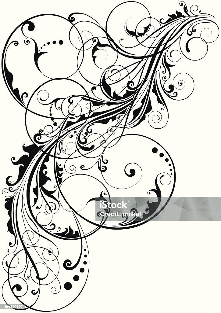 Swirl floral element "Detailed floral design ornaments, black colored.Each element easily ungroup and removable.ZIP contain Ai12, PDF and JPEG files." Abstract stock vector