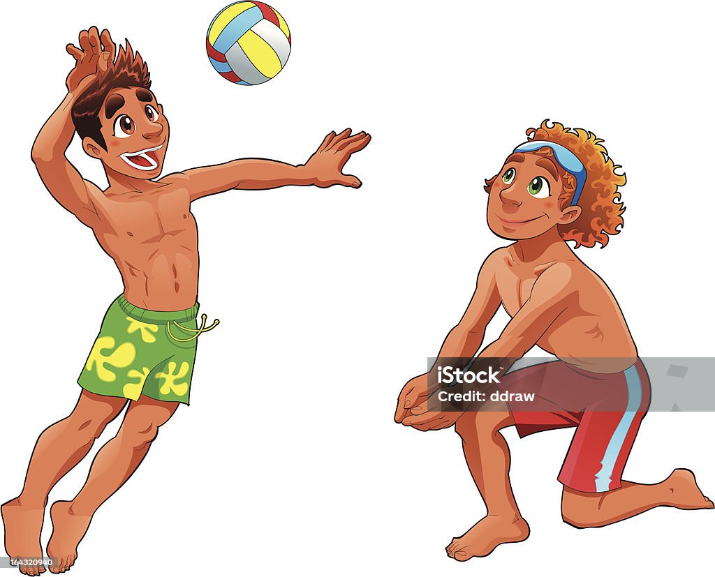 Beach Volley chłopaki. - Grafika wektorowa royalty-free (Mężczyźni)