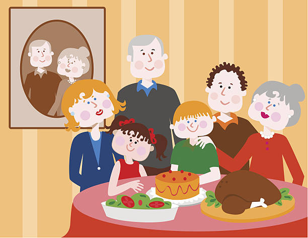 Family Dinner vector art illustration