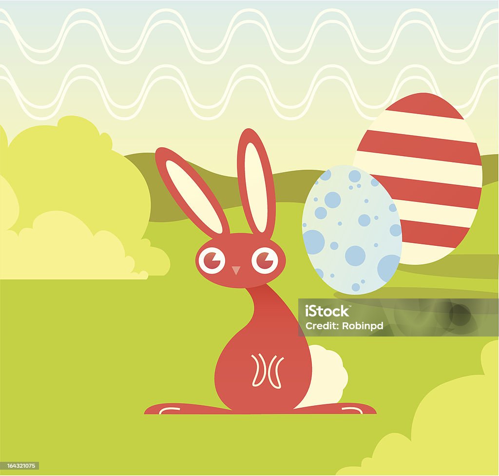 Bunny & Eggs "A red bunny sitting in a field, next to two rather large eggs. High resolution 300-dpi .jpg included." Agricultural Field stock vector