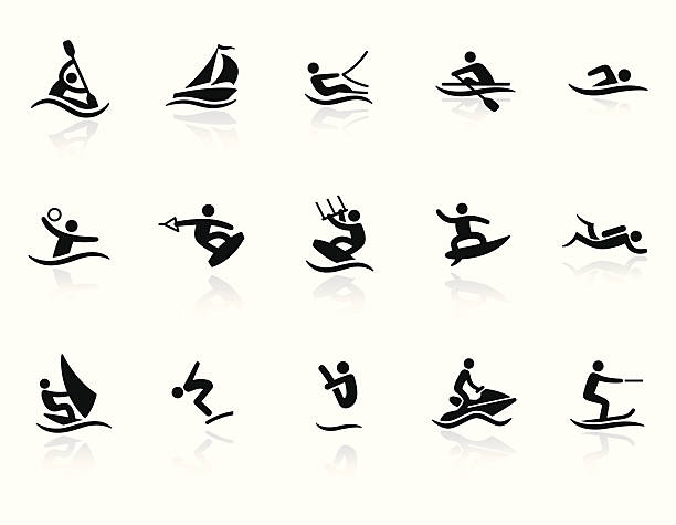 ilustrações, clipart, desenhos animados e ícones de ícones de esportes aquáticos - sailboat sail sailing symbol