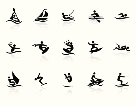 Water sports related vector icons for your design or application. 