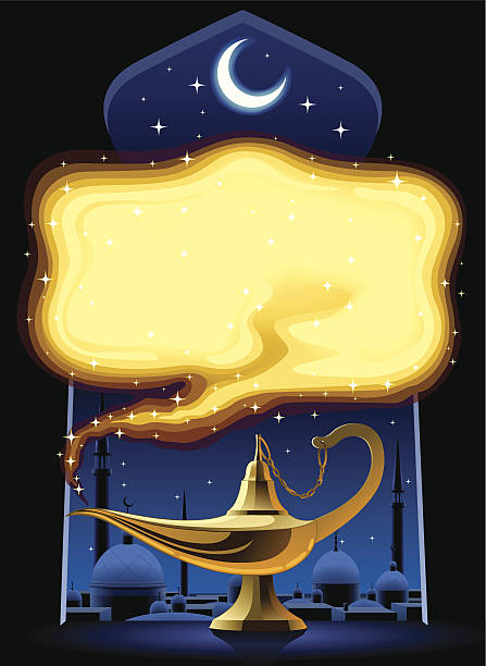 illustrazioni stock, clip art, cartoni animati e icone di tendenza di lampada magica di aladino - magic lamp genie lamp smoke