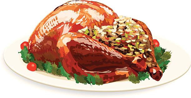 Turkey Dinner on a Platter vector art illustration