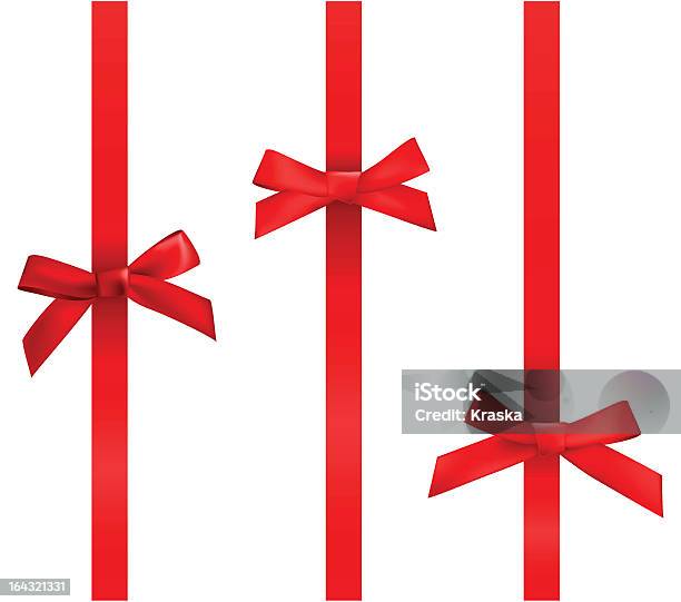 Three Red Big Ribbons Three Vertical Red Ribbons With Bows On White Background Stock ...
