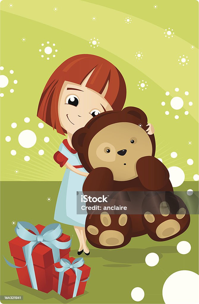 Menina com um urso de pelúcia e presentes - Vetor de Abraçar royalty-free