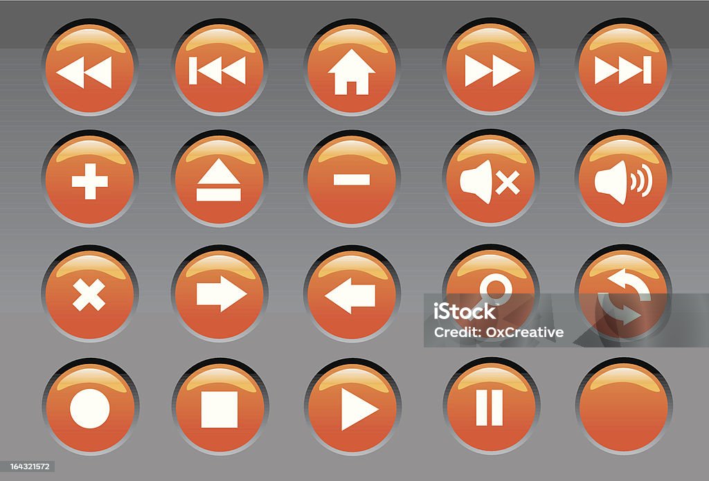 Стильные оранжевый веб-иконки, кнопки и аудио - Векторная графика Значок ускоренная перемотка вперёд роялти-фри