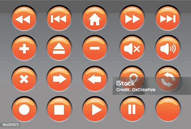 Стильные Оранжевый Вебиконки Кнопки И Аудио — стоковая векторная графика и другие изображения на тему Значок ускоренная перемотка вперёд - Значок ускоренная перемотка вперёд, Отдыхать, Символ перемотки назад