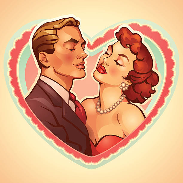 Romantic Couple A gorgeous romantic couple in a retro style. 40s pin up girls stock illustrations