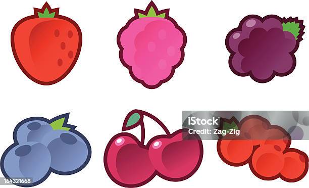 Frutamorango Framboesa Blackberry Mirtilo Cereja Groselha Vermelha - Arte vetorial de stock e mais imagens de Amora Preta