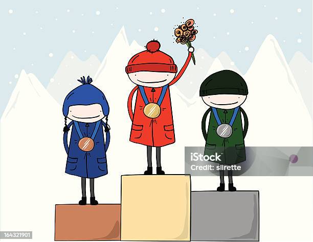 Winter Medal Winners Stock Illustration - Download Image Now - Athlete, Award, Award Ribbon