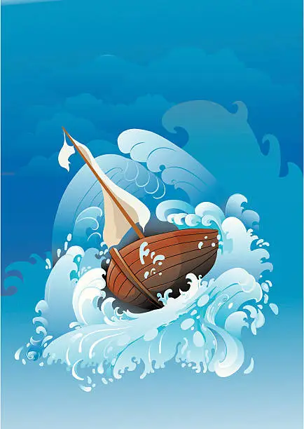 Vector illustration of Boat in storm