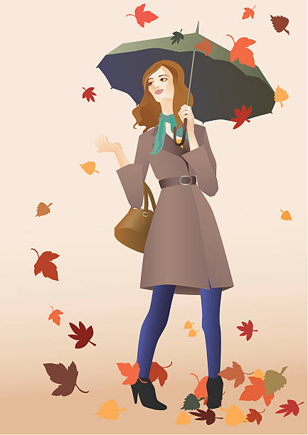 падающие осень листья - scarf blowing women autumn stock illustrations