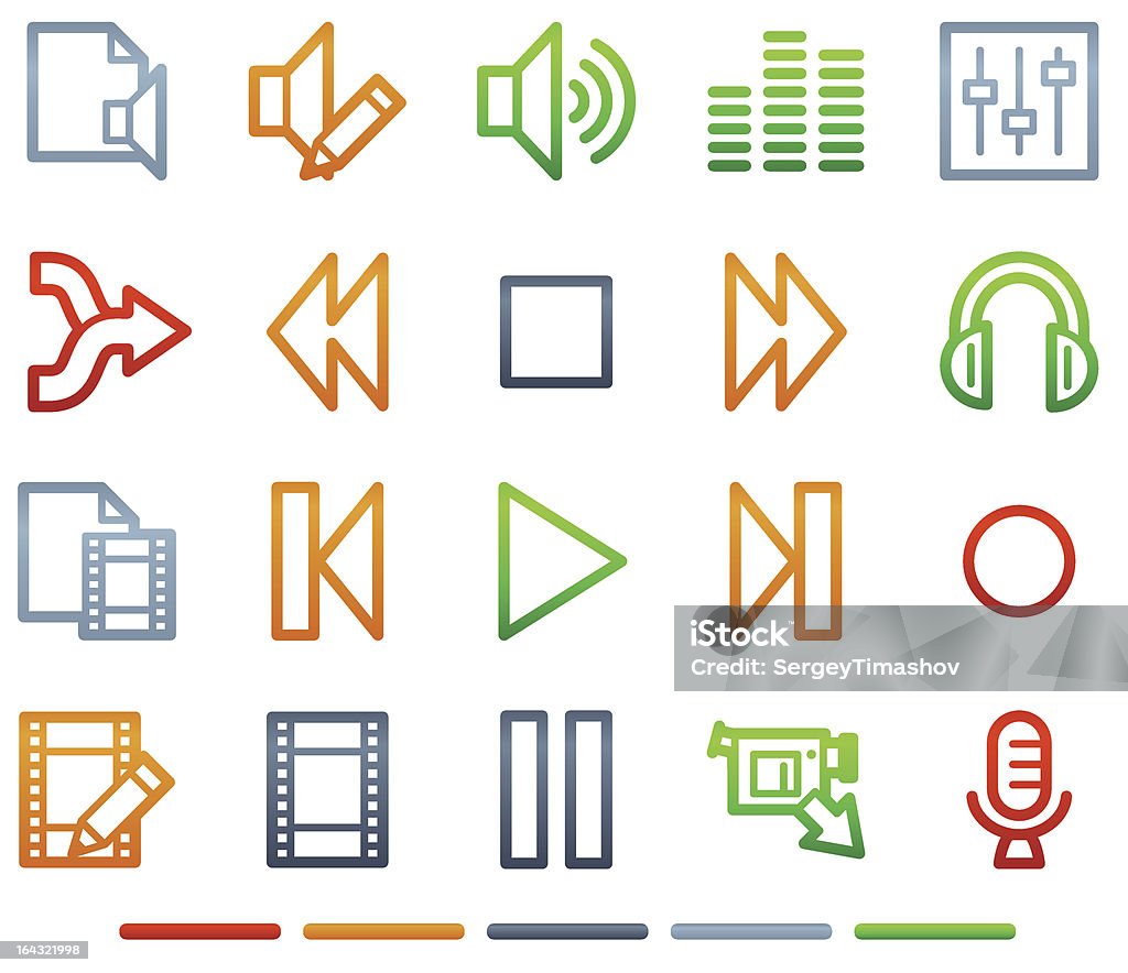 Аудио и видео редактирования веб-иконки, символы серии цвета - Векторная графика Аудиооборудование роялти-фри