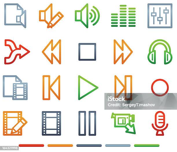 Аудио И Видео Редактирования Вебиконки Символы Серии Цвета — стоковая векторная графика и другие изображения на тему Аудиооборудование