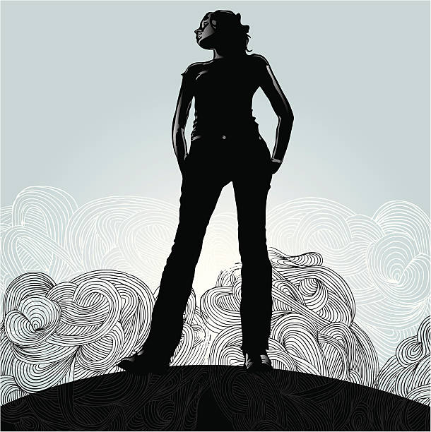 Femme debout devant des nuages - Illustration vectorielle