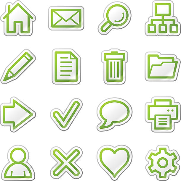 Basic web ícones, série verde contour autocolante - ilustração de arte vetorial