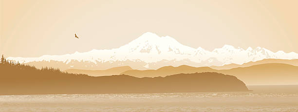 Mont Baker de l'Etat de Washington en sépia, vue panoramique. - Illustration vectorielle