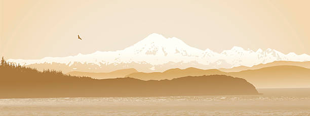 Mount Baker, Washington State, panoramiczny w sepia. – artystyczna grafika wektorowa