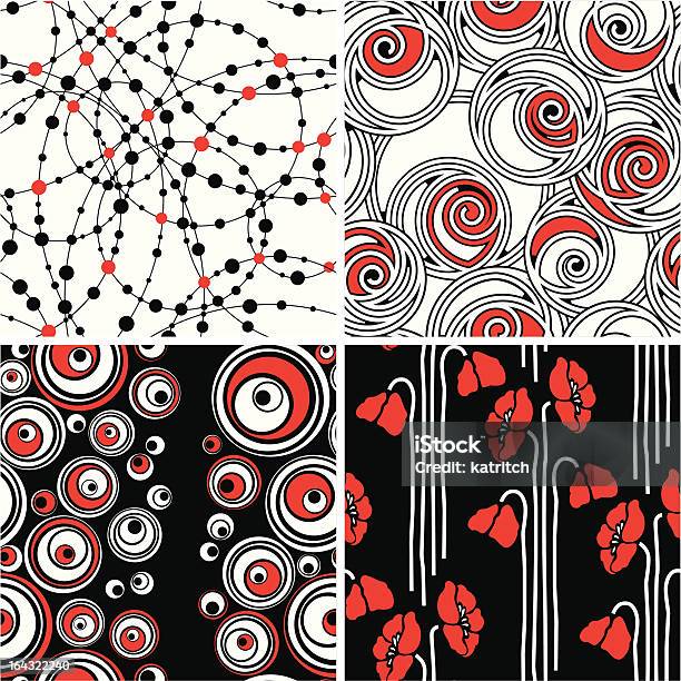 Noir Blanc Et Rouge Sans Couture Collection Vecteurs libres de droits et plus d'images vectorielles de Fond noir - Fond noir, Motif, À pois