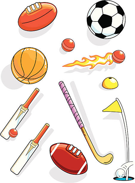 BALL SPORTS GEAR Collection of ball sports gear bats and balls illustrations created in Illustrator 10. sport torch stock illustrations