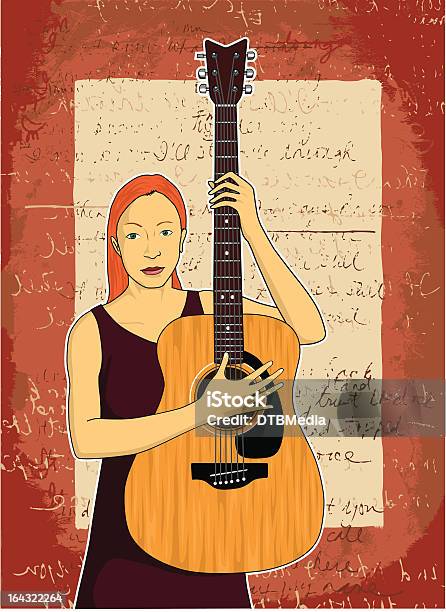 Певица — стоковая векторная графика и другие изображения на тему Акустическая гитара - Акустическая гитара, Векторная графика, Взрослый